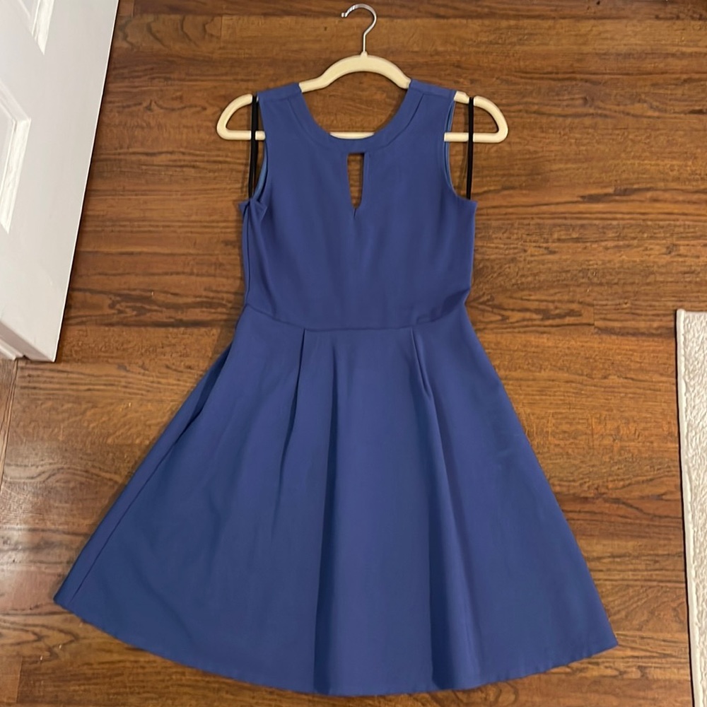 Blue Keyhole Pleated Dress